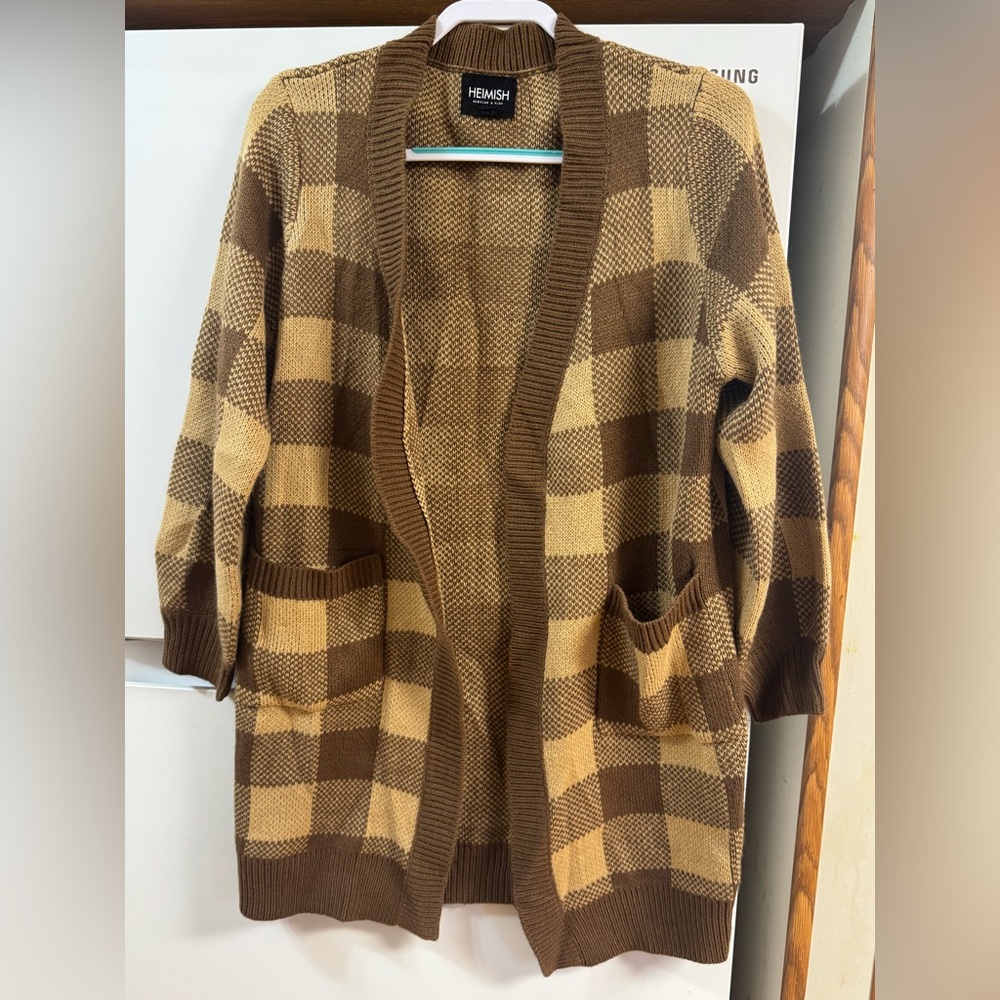 Heimish Brown Checkered Women's Cardigan